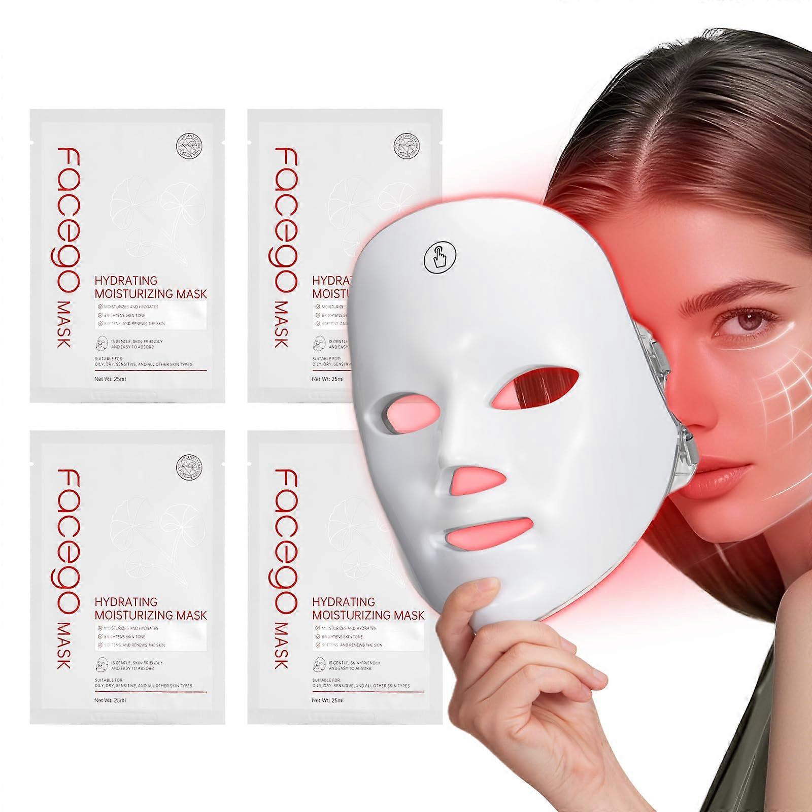 LED Red Light Therapy Mask for Face with 8 Modes, Cordless Design and Hydrating Sheet Set