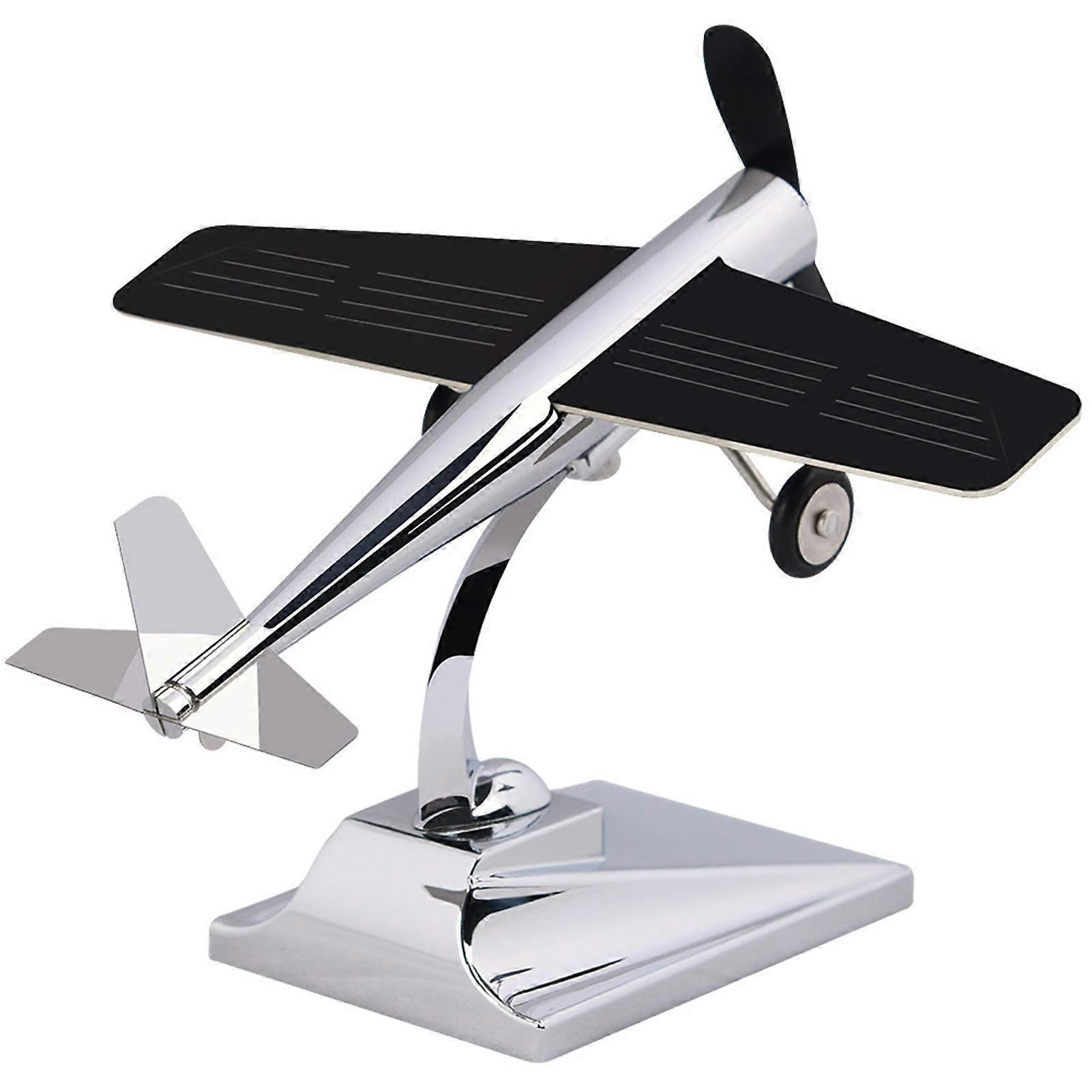 Solar Powered Sky One Airplane Ornament for Car Dashboard, Energy Saving Blue Model