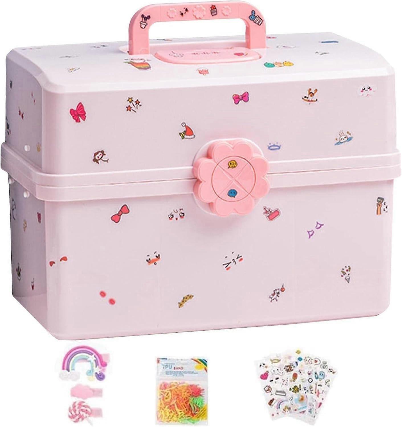 Hair Accessories Organizer, 3Layer Plastic Storage Box with Compartments, Lockable Portable Design