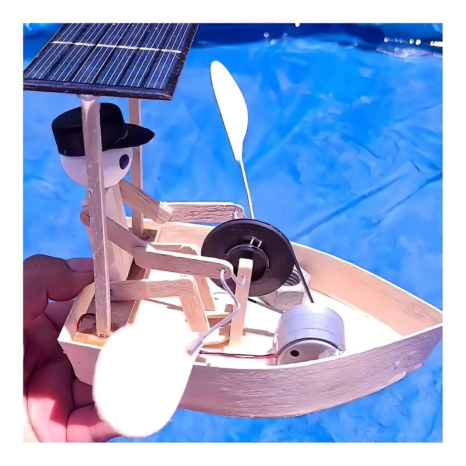 Solar Powered Rowing Robot with Cute Wooden Design and Realistic Rowing Action, 1pcs