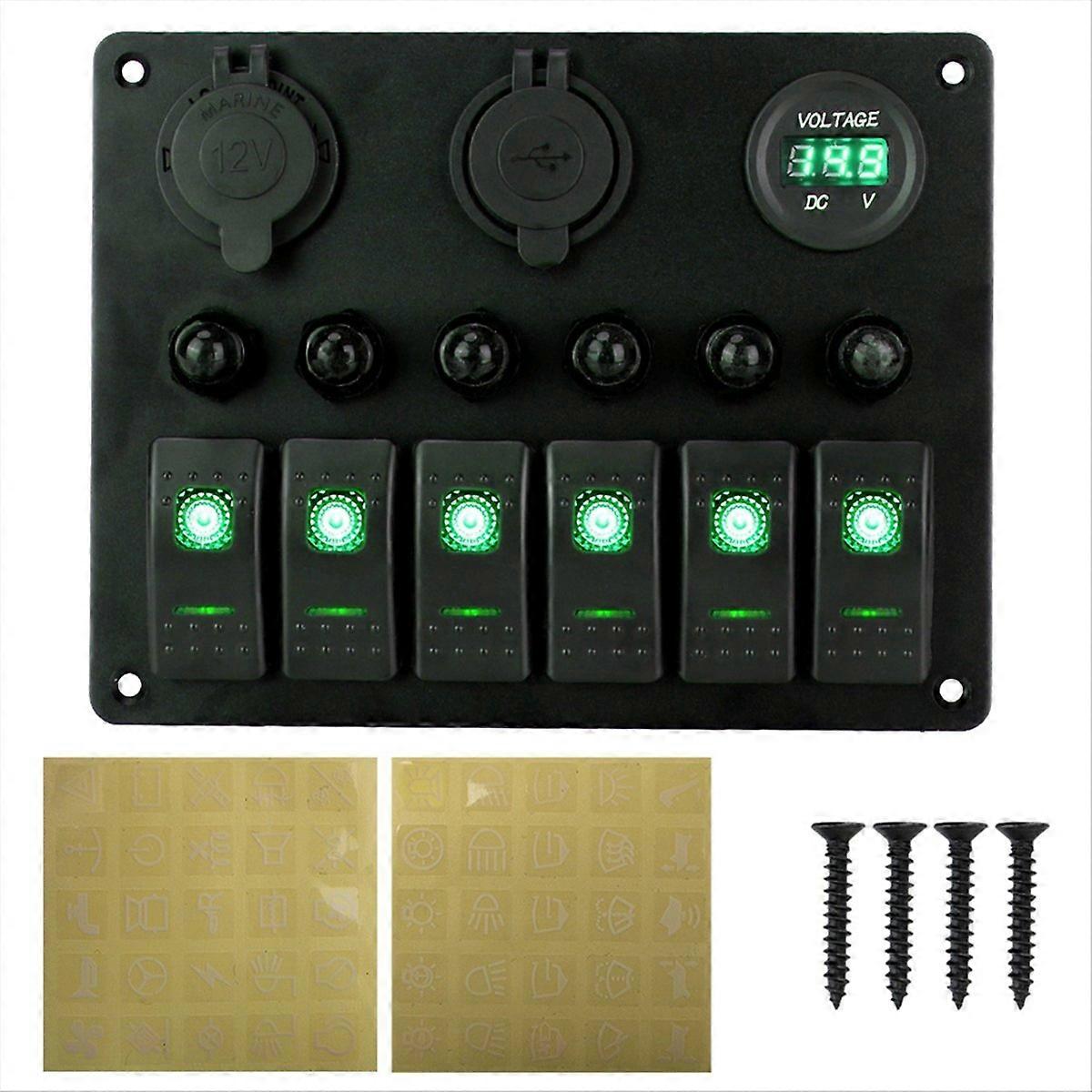 Universal Car RV 6 Switch Panel 12/24V Rocker Panel Voltmeter A