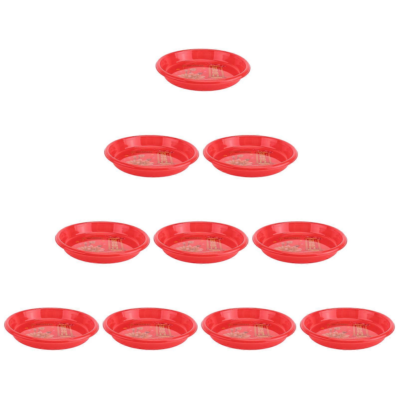 Red Plastic Storage Plate for Storage 10Pcs Practical Candy Serving Tray