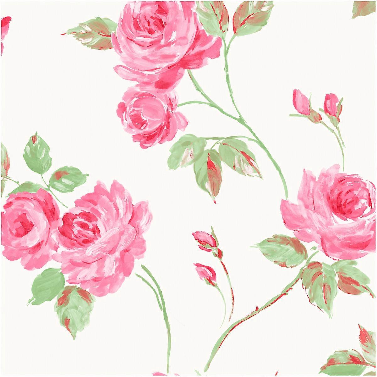 Pink/Off-White Floral Wallpaper