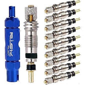 10pcs Presta Valve Cores Replacement Bicycle Presta Valve Remover Tool Kit Copper Tubeless Presta Valve Core For Universal Road Bike Car Includes Valv