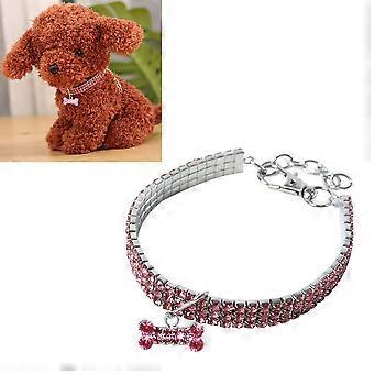 1pc strass chien collier collier Chaîne de cou de chat élastique créative avec breloque pour chiot de compagnie Kitty (rose taille S 30CM + 5CM)