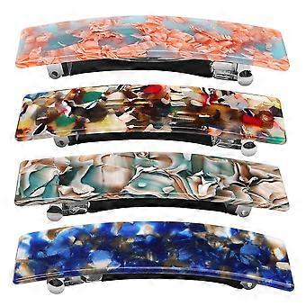 4 pcs Barrettes de cheveux en écaille de tortue, Barrettes de cheveux rectangulaires de conception française pince à cheveux automatique pour cheveux moyens