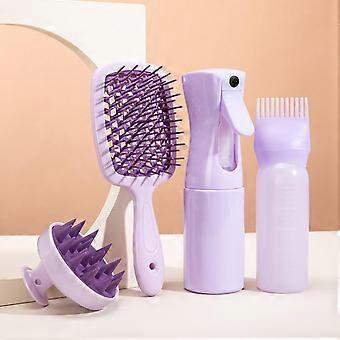 Hair Care Set with Detangling Brush, Scalp Massager, Spray Bottle- Purple, Small