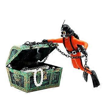 Orange Treasure Hunter Ornament Akvarium Fisk Handling Figur Dykker Undervandsdykker Treasure Chest Tank Landskab Indretning