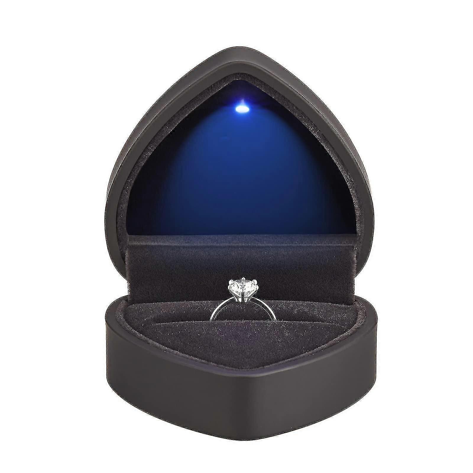 Heart Shaped Ring Gift Box With Led Light(black)