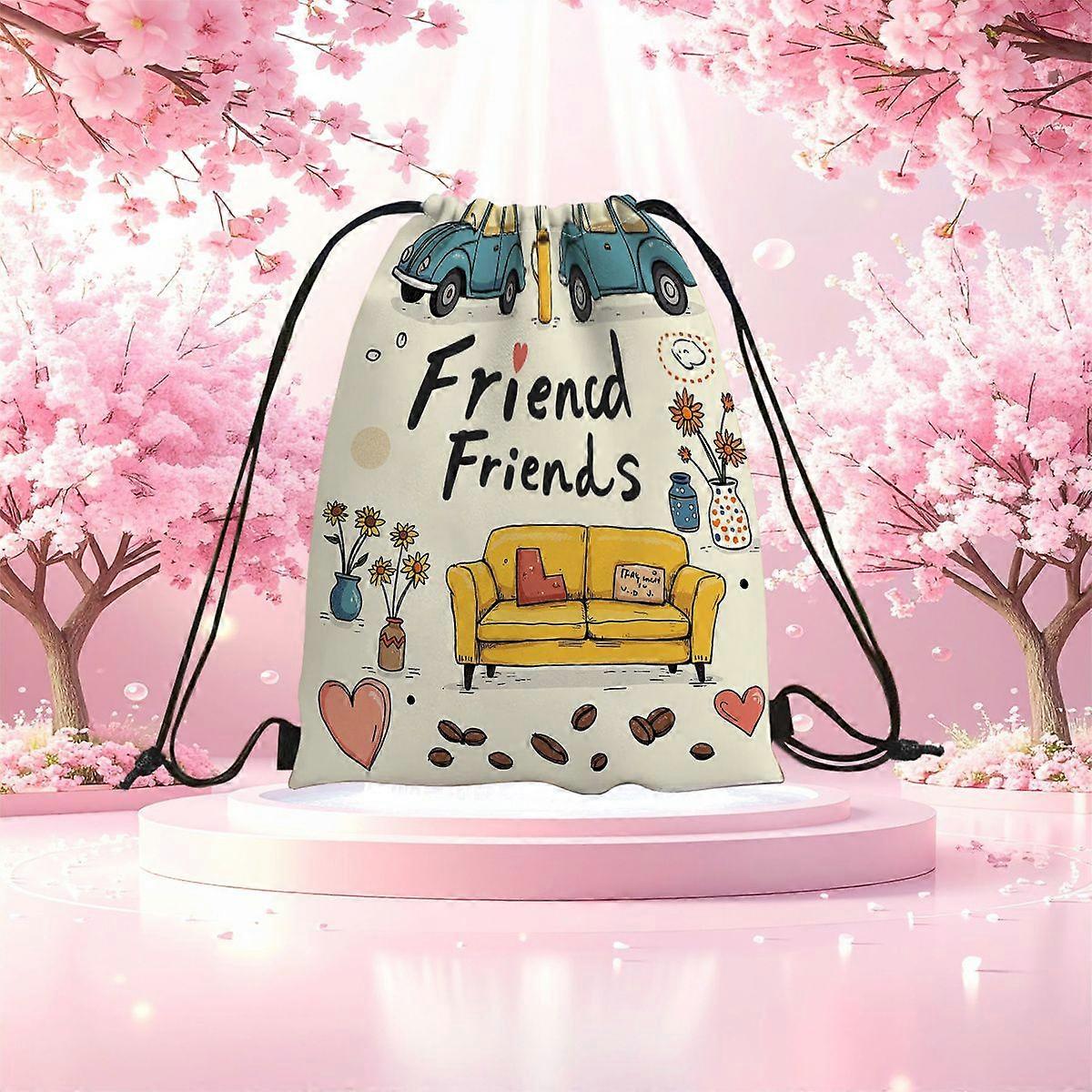 2D Flat Drawstring Bag, Large Capacity Foldable Backpack | Durable Fabric, Drawstring Closure, Cartoon Pattern, Multicol-Cqazw