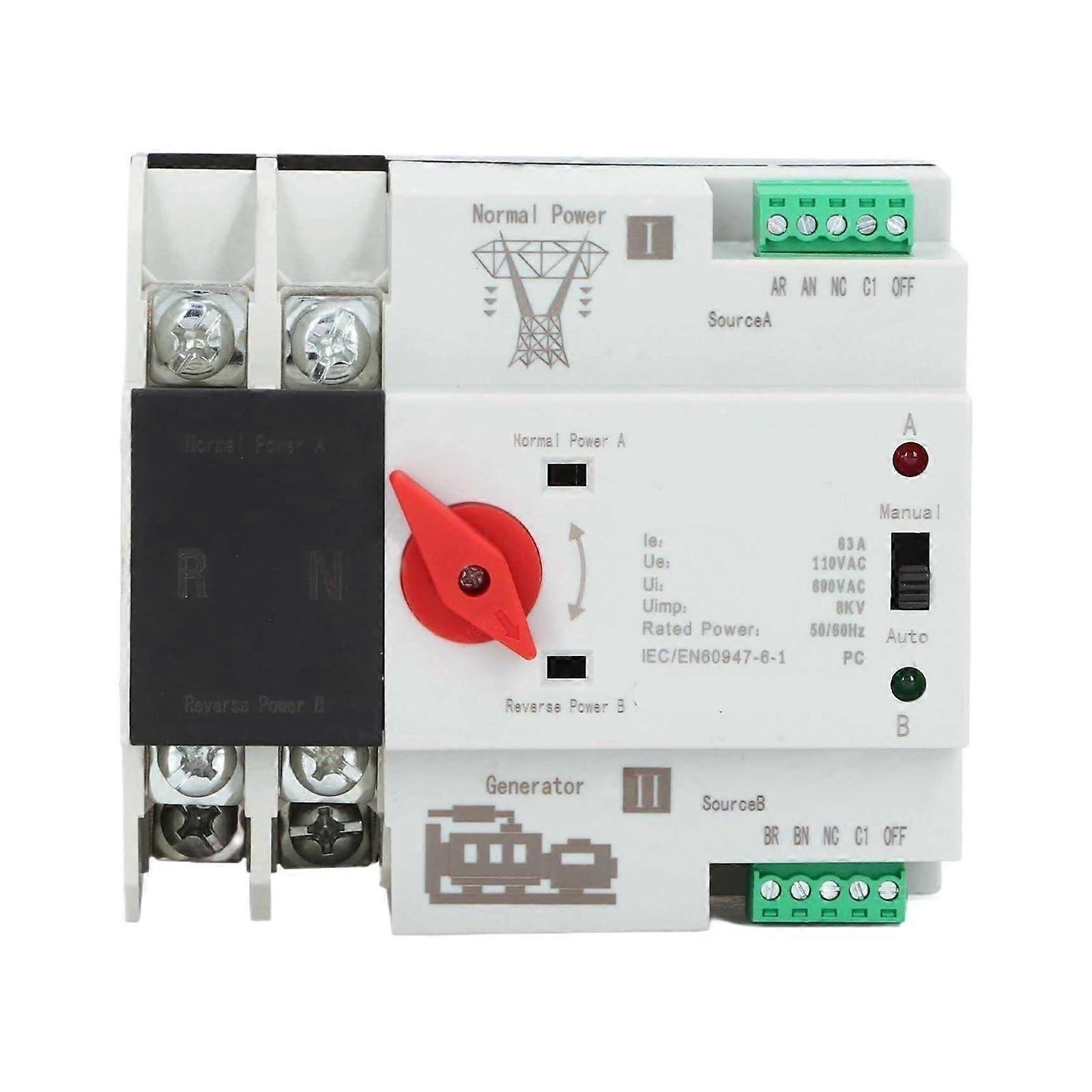 Automatic Transfer Switch 2P 25A 110V Dual Power ATS for Generator Backup Systems