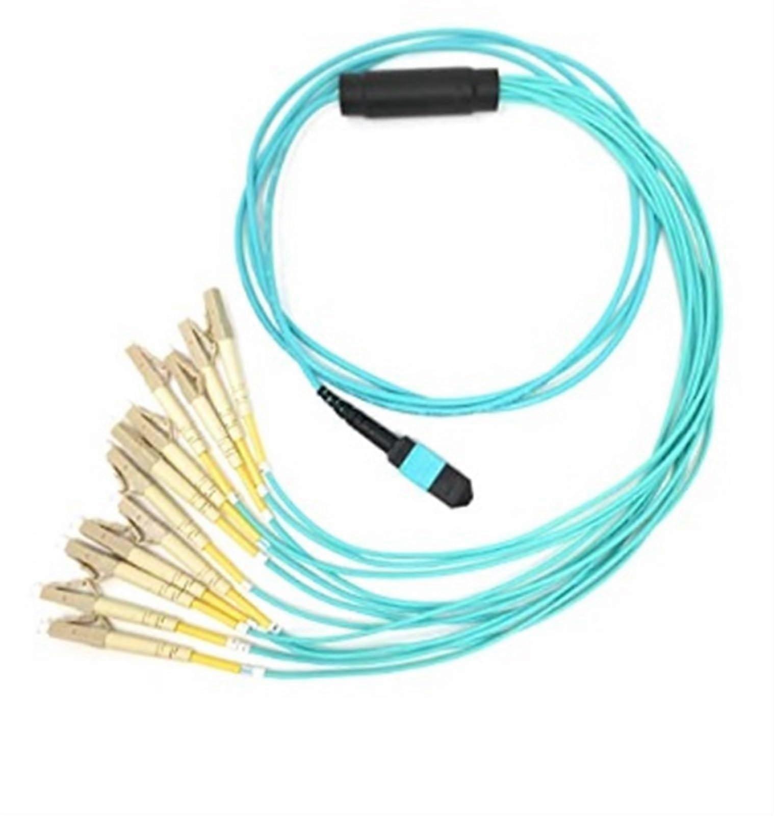 MPO to LC OM4 8 Core Fiber Optic Cable, LowLoss Density Patch Cord for 10G Multimode Network