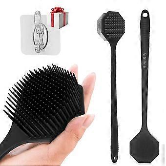 Silicone Back Scrubber with Long Handle, Octagonal DualSided Body Brush for Gentle Exfoliation