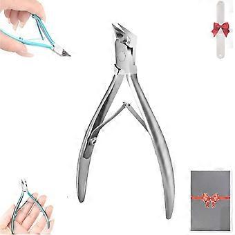 Stainless Steel Long Handle Toenail Clippers with Ergonomic Leather Grip for Thick Nails