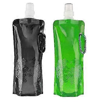 2x 500ml Foldable Water Bottle Camping Drinking Bag Running Cycling Outdoor