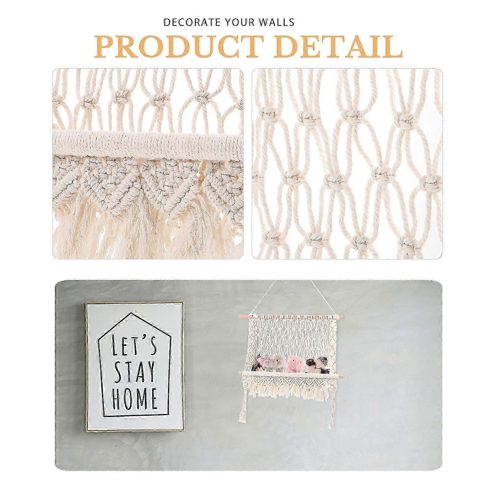Beige Woven Tapestry Flow Tassel Storage Rack compatible with Storage Use 1Set