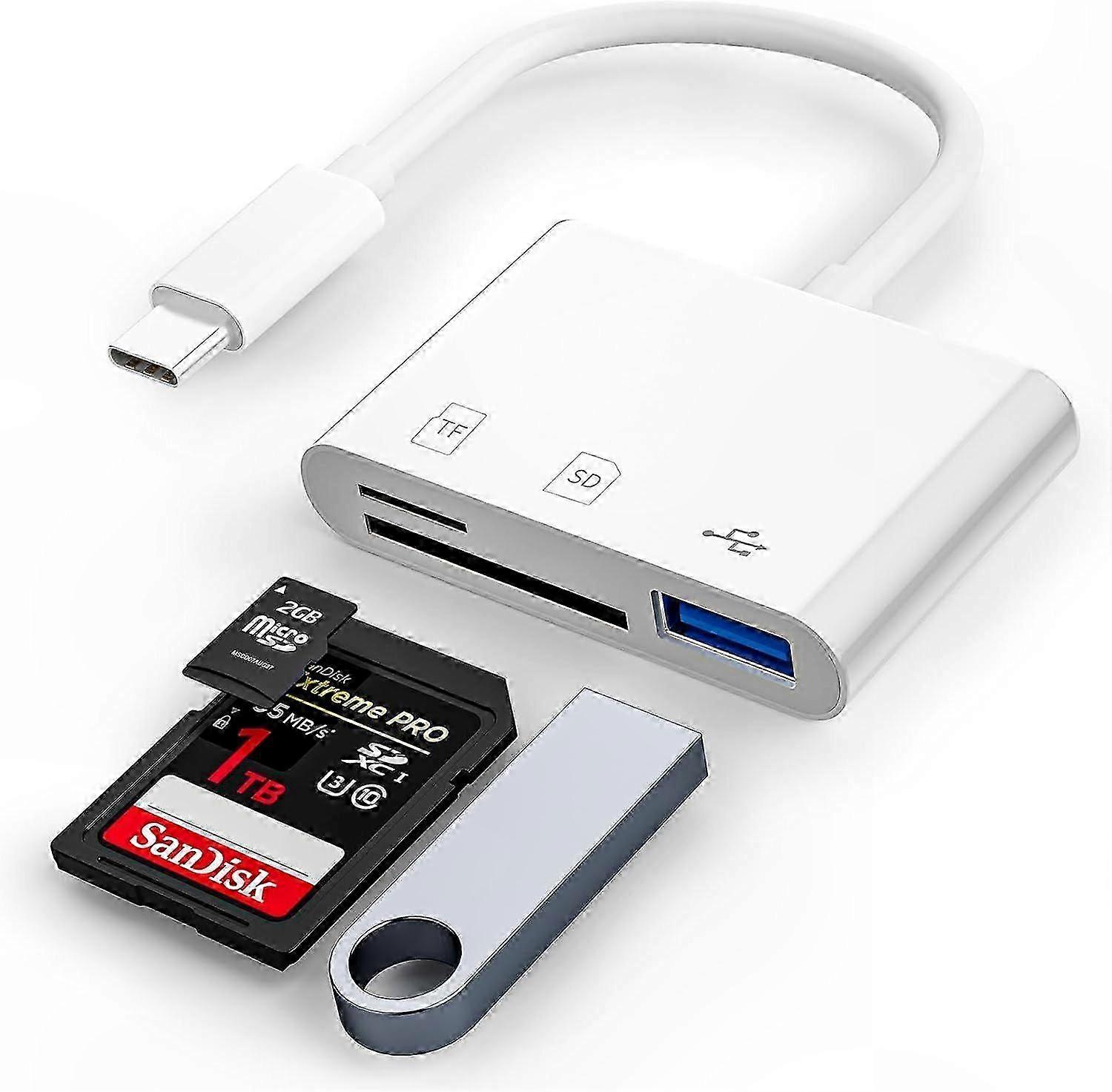 3-in-1 USB C SD Card Reader Adapter for SD MicroSD Memory Cards