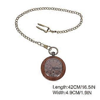 Decorative Pocket Watch with Chain, Wooden Alloy Glass Material, Accurate Timing, Battery Included, 42x4.9cm, 1 Set