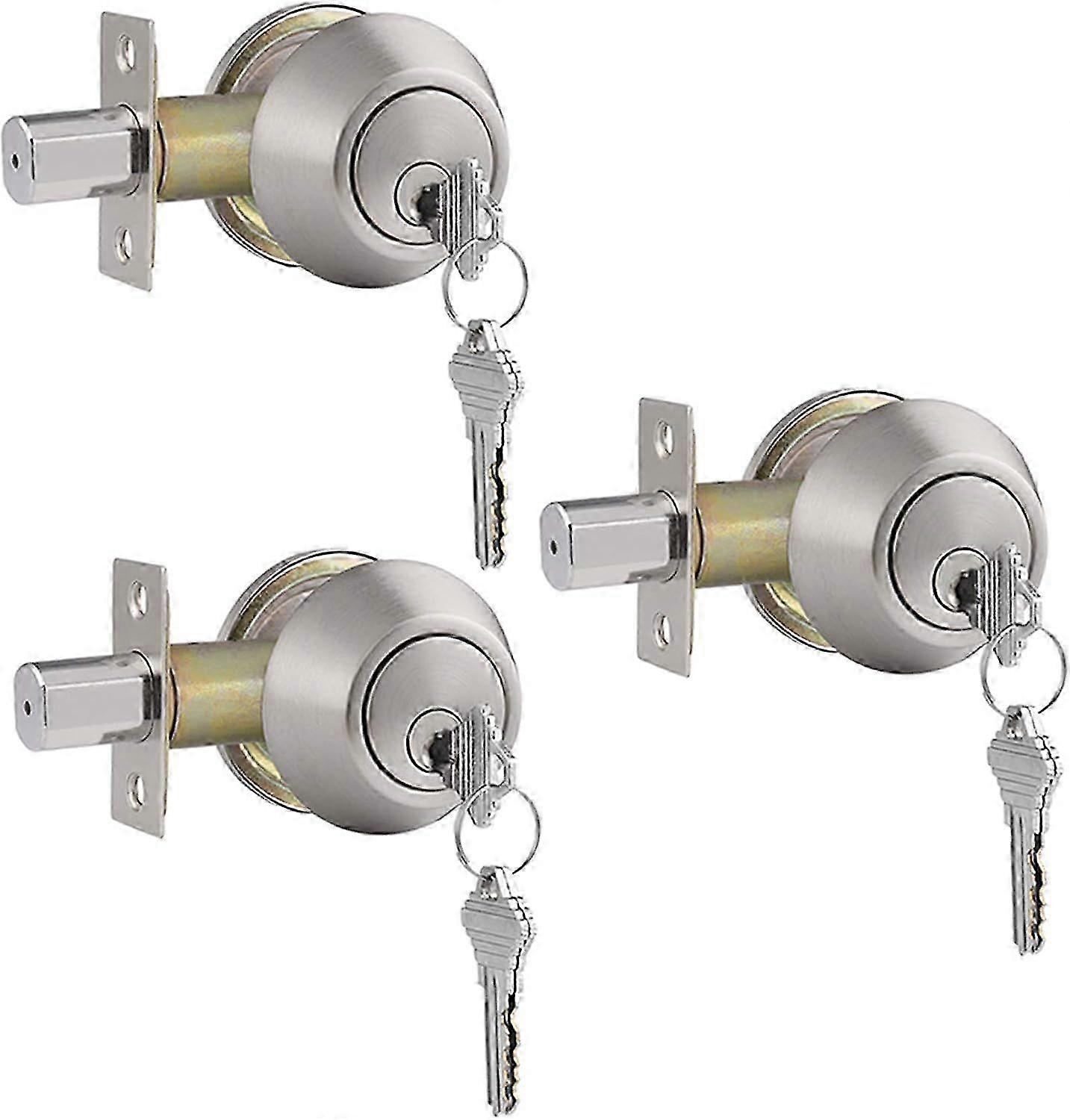 3 Pack Keyed on Both Sides Round Deadbolt Lockset Brushed Nickel