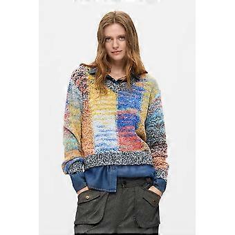 Desigual Earth Texture Multicoloured Chunky V-Neck Cropped Jumper 26WWJF25