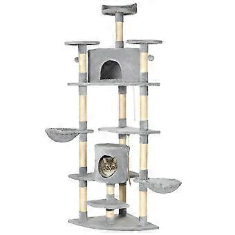 Large 200 cm XXL cat tree with cat caves and hammocks, sturdy for large cats, in light grey