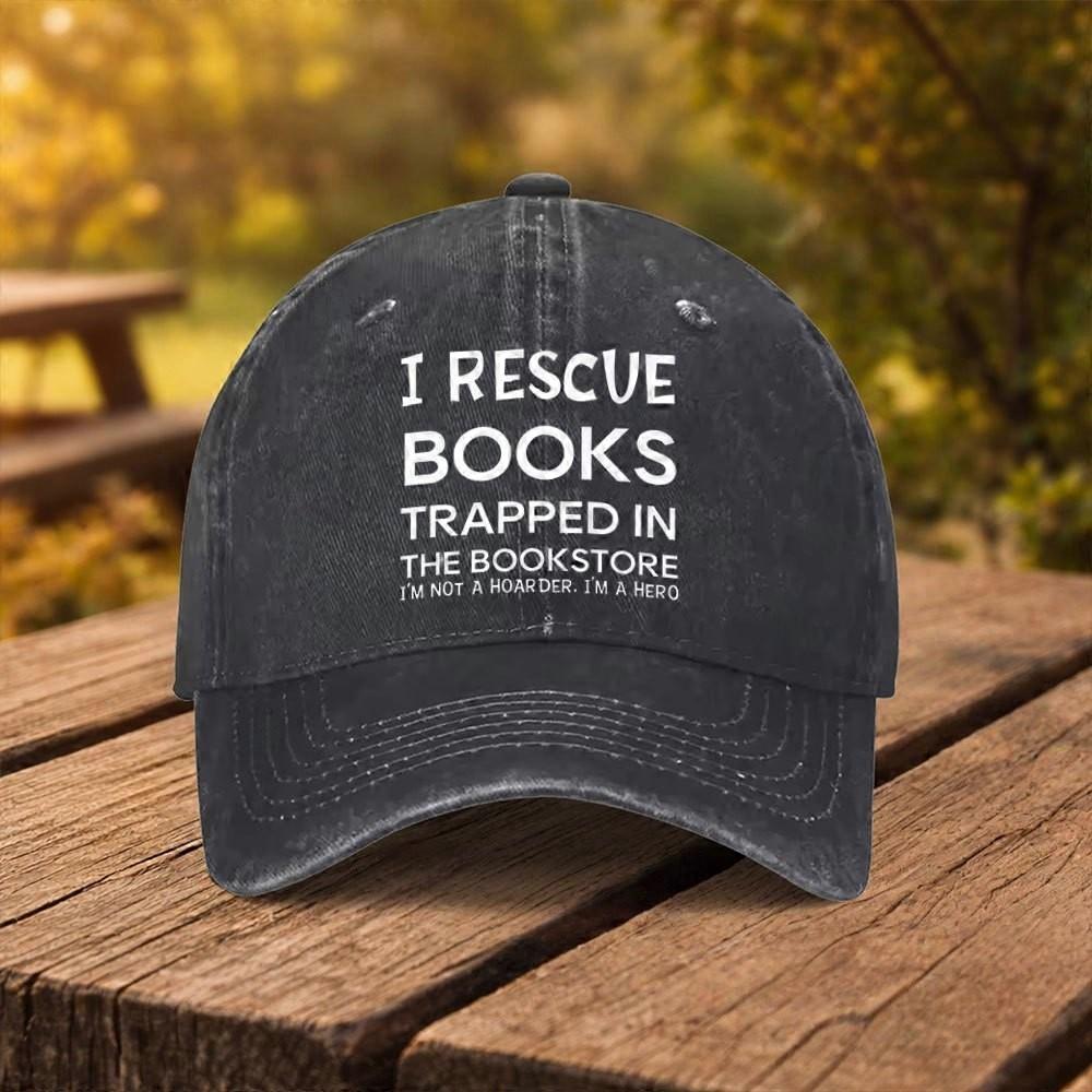 Book Rescue Reader Baseball Cap Washed Cotton Adjustable Hat for Book Lovers Gift