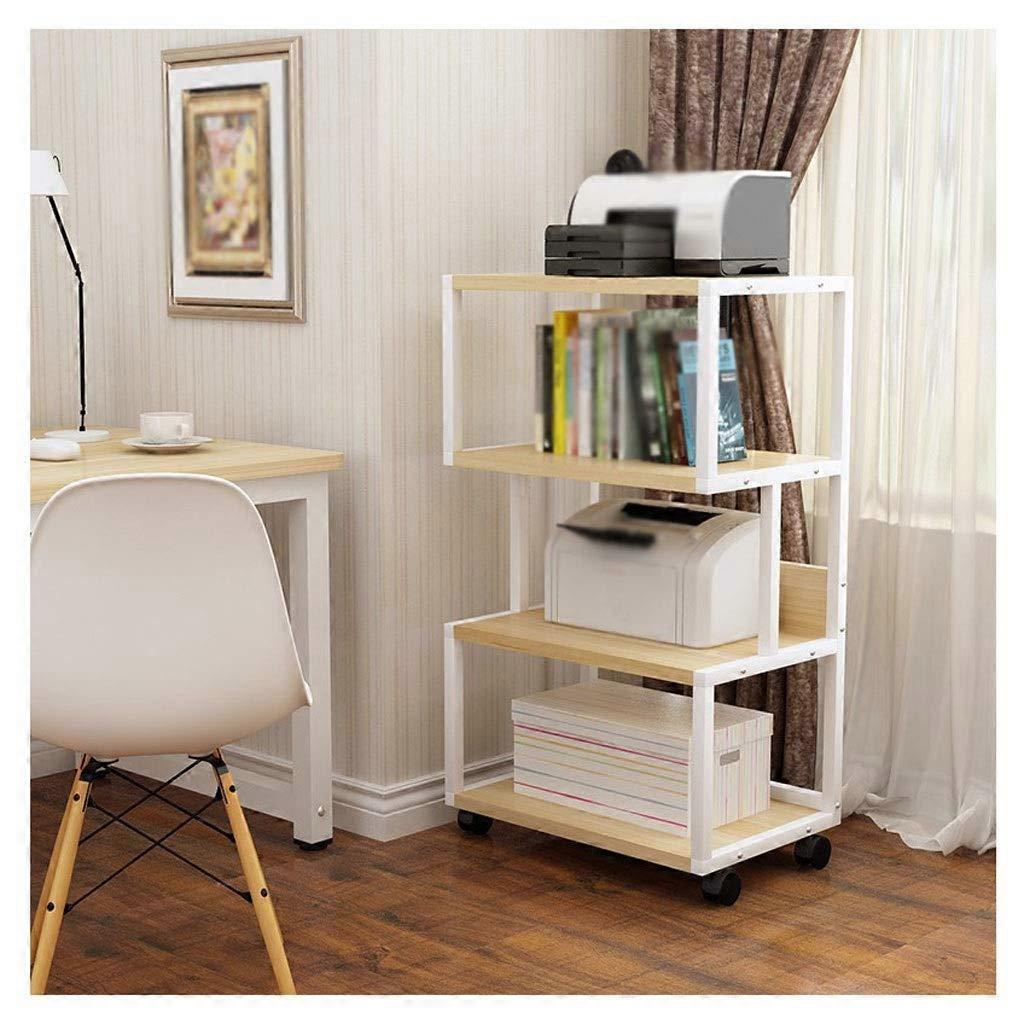 Printer Stand with Storage, 4 Tier Mobile Printer Stand with Wheels, Beige Metal Frame FourLayer Shelf