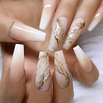 Long Press On Nails Coffin Ballerina Gradient Fake Nails Acrylic Fu...