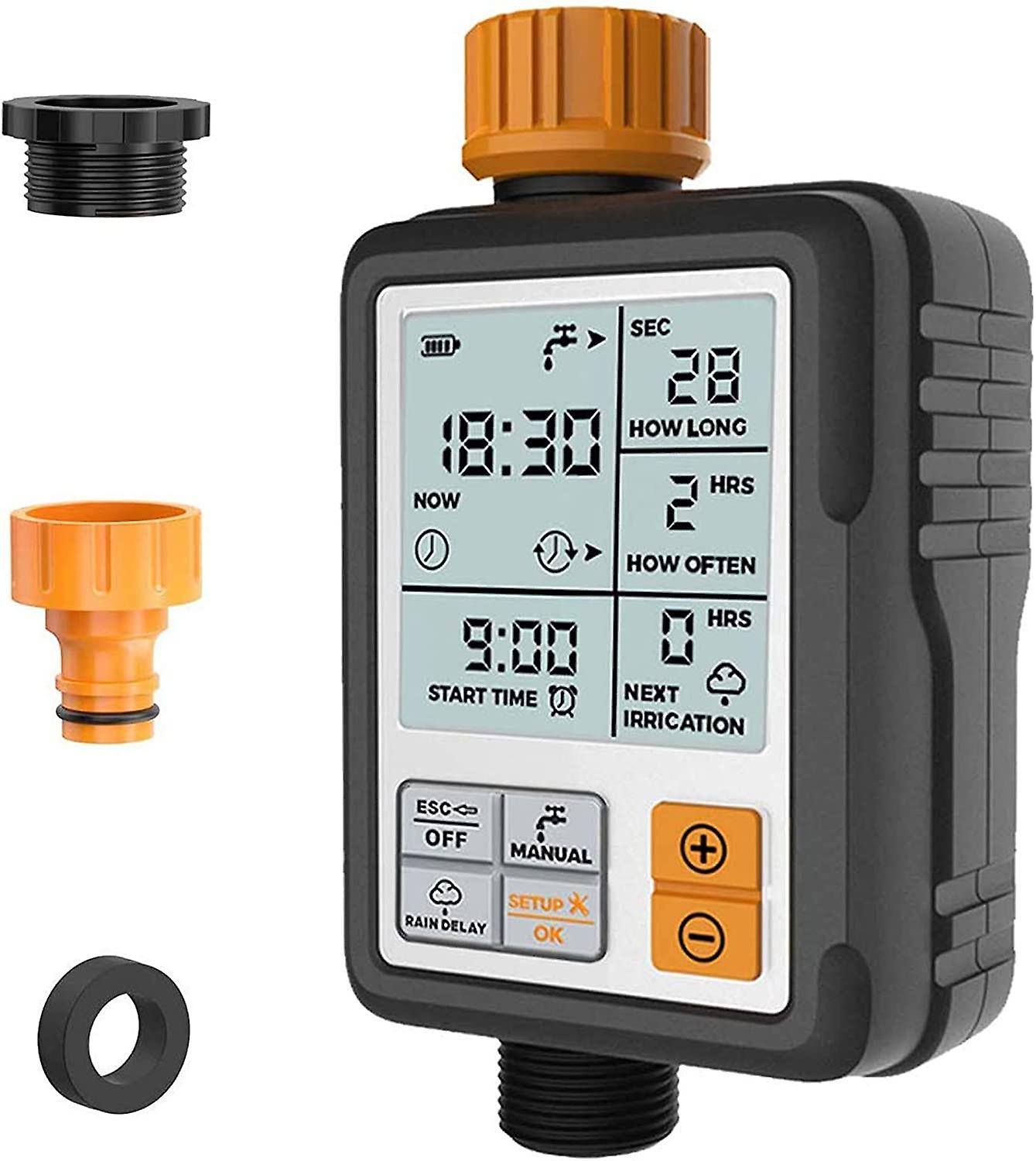 Water Timer Digital Programmable Garden Faucet Automatic Hose Faucet Sprinkler Timer System Controller，black，16*8*5cm