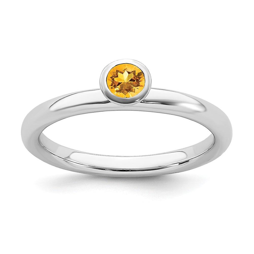 925 Sterling Silver Bezel Polished Stackable High 4mm Round Citrine Ring-Stackable-Ring for Women - Ring Size: 5 to 10