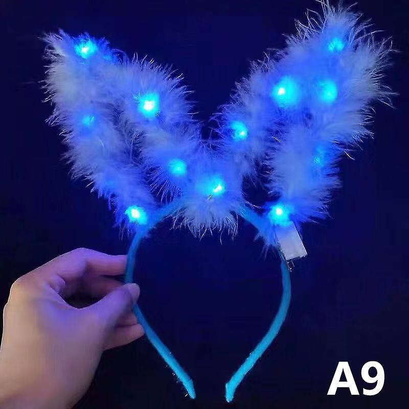 1 Pcs 14 Lamp Feather Rabbit Ear Hair Hoop Lights Bunny Ear Headband Hairband Party