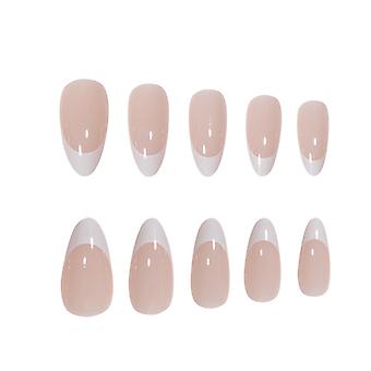 24pcs Almond Press On Nails White Edge False Nail Tips Glossy Stick On Nails For Diy At-home Manicure Kit