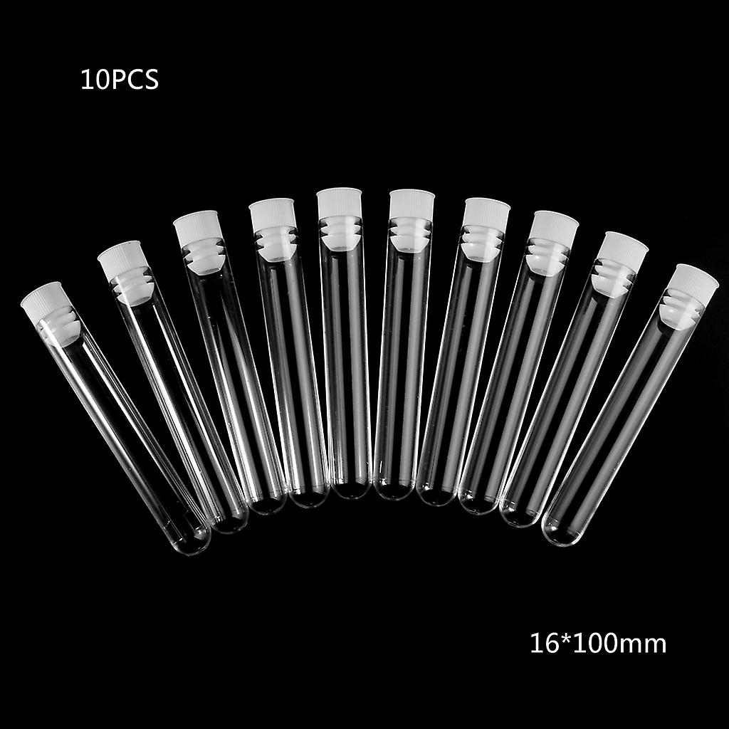 10x Multifunctional Plastic Clear Test Tubes with Caps Round Bottom for School