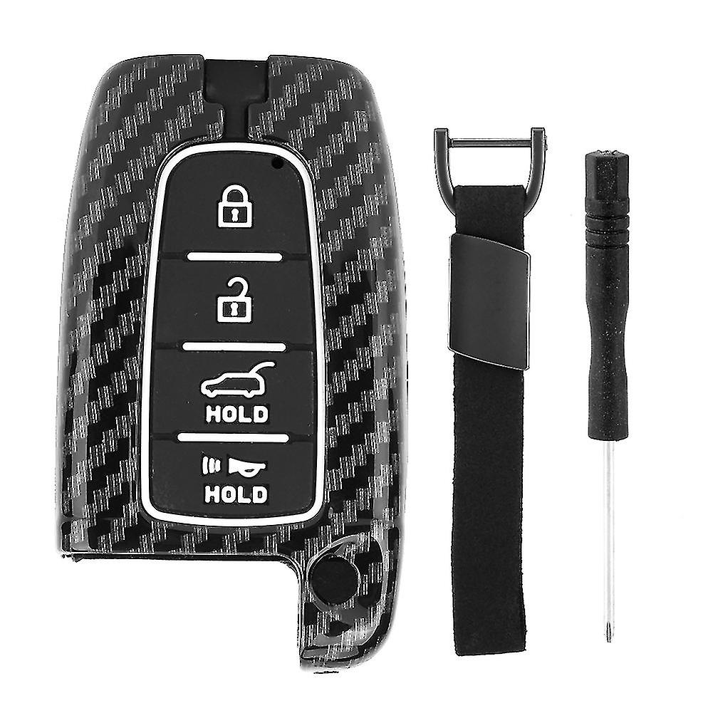 Car Key Shell Carbon Fiber Texture 4-button Universal Fit For Hyundai