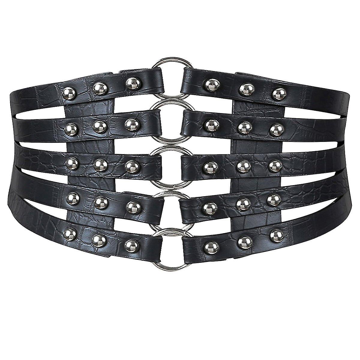 Vrouwen lederen riem brede klinknagels riem taille riem riem riem lolita corset met ring gesp ontwerp