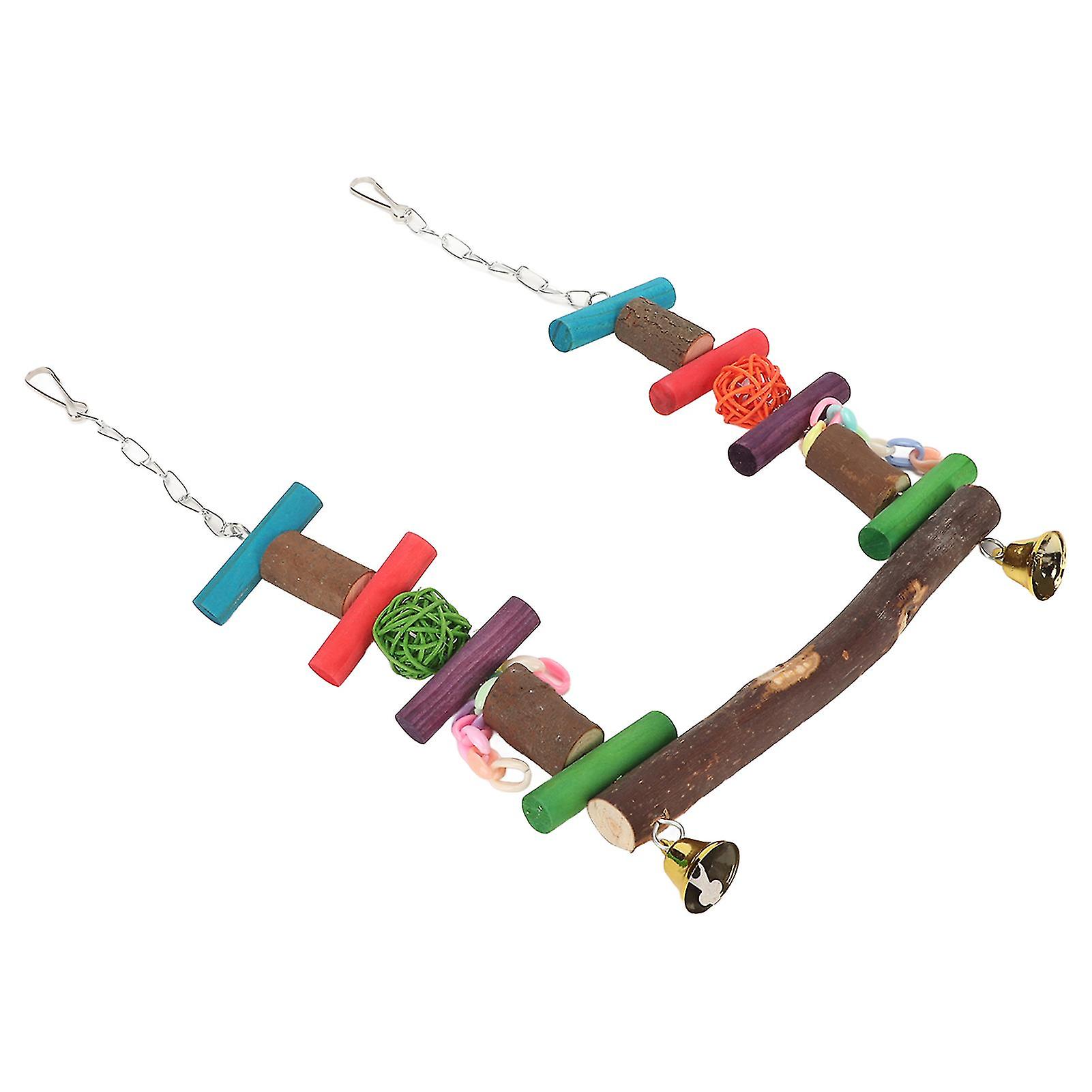 Parrot Swing Stand with Natural Logs and Colorful Rattan Ball Toy