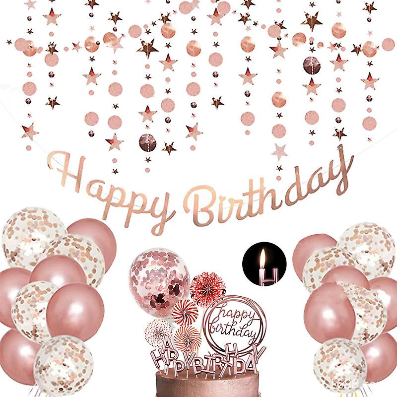 Cake Topper Decoration with Happy Birthday Banner Confetti Balloon Paper Fans