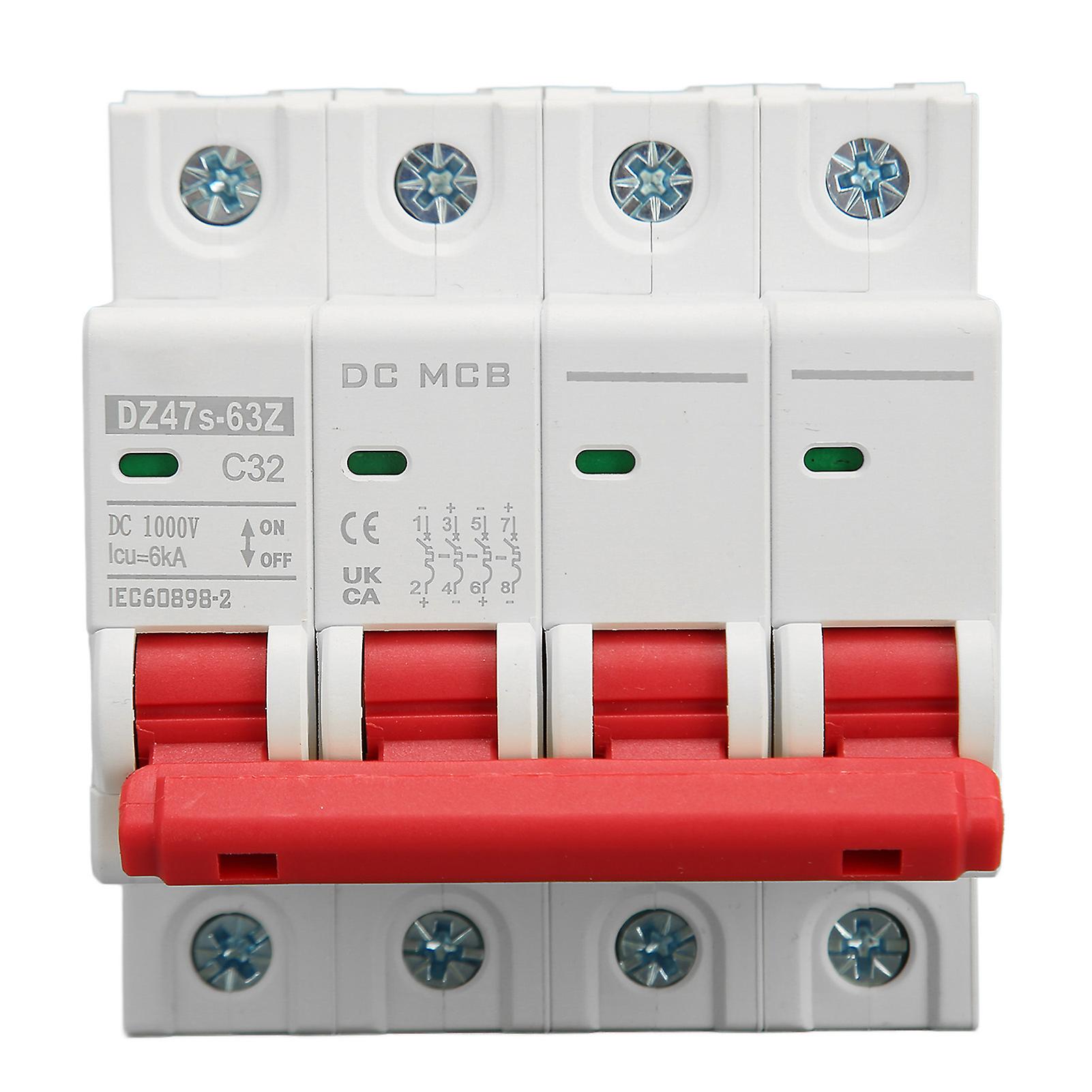BuyWeek DC Circuit Breaker, 1000V 32a 4P Miniature Circuit Breaker Electric Leakage Protector Short Circuit Protection Switch for Solar PV EZ0