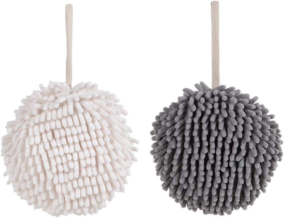 Hand Towels - 2 Pack Coral Velvet Hand Towels for Bathroom and Kitchen, Microfiber, Quick Dry, Super Absorbent, with Hanging Loop (White and Gray)