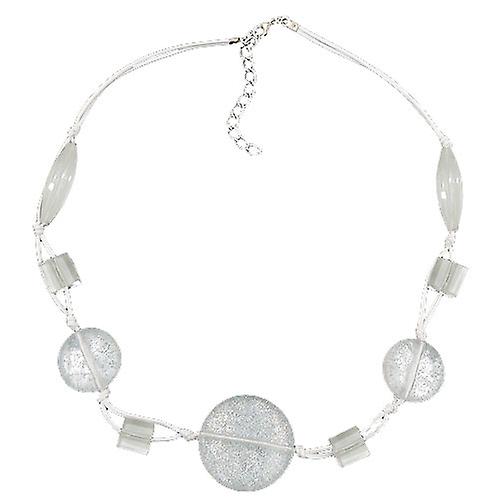 Kette 3x Scheibe Kunststoffperlen weiß-transparent-flitter Kordel weiß 45cm