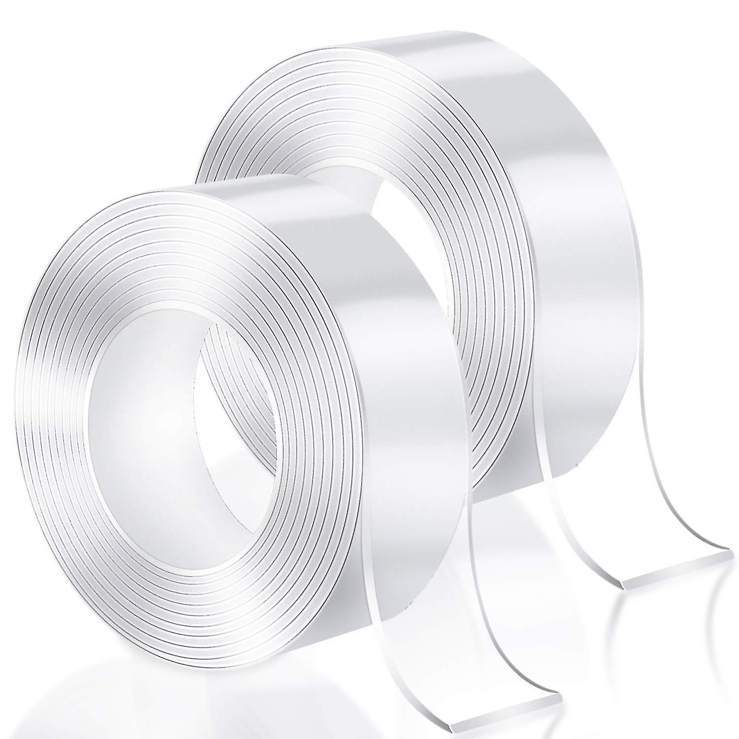 2 Pcs Nano Ruban adhésif double face, multifonctionnel réutilisable lavable sans trace Transparent Gel Tape