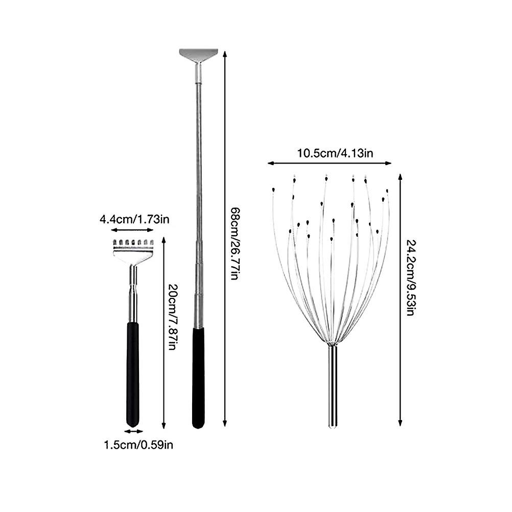 Back Scratcher and Scalp Head Massager Set Retractable Back Scratcher Manual Hand Held Head Massager