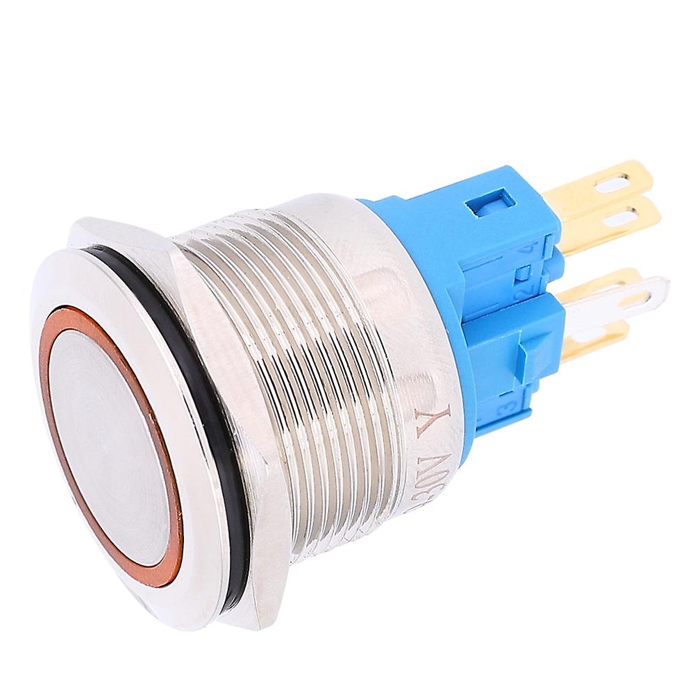 2Pcs AC220V 22mm Ring Self-Locking 6-Pin Push Button Switch Stainless Steel Button SwitchOrange