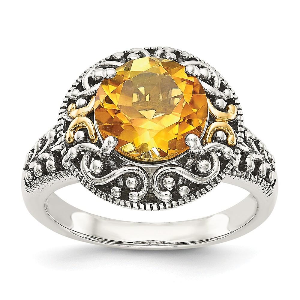 925 Sterling Silver With 14k Citrine Ring Band Style-Ring for Women - Ring Size: 6 to 8