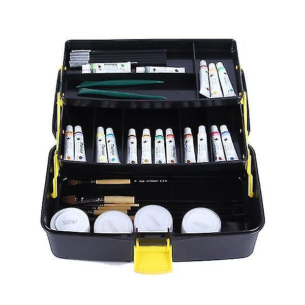 Plastic Painting Tool Box Three-layer Gouache Paint Box Black Painting