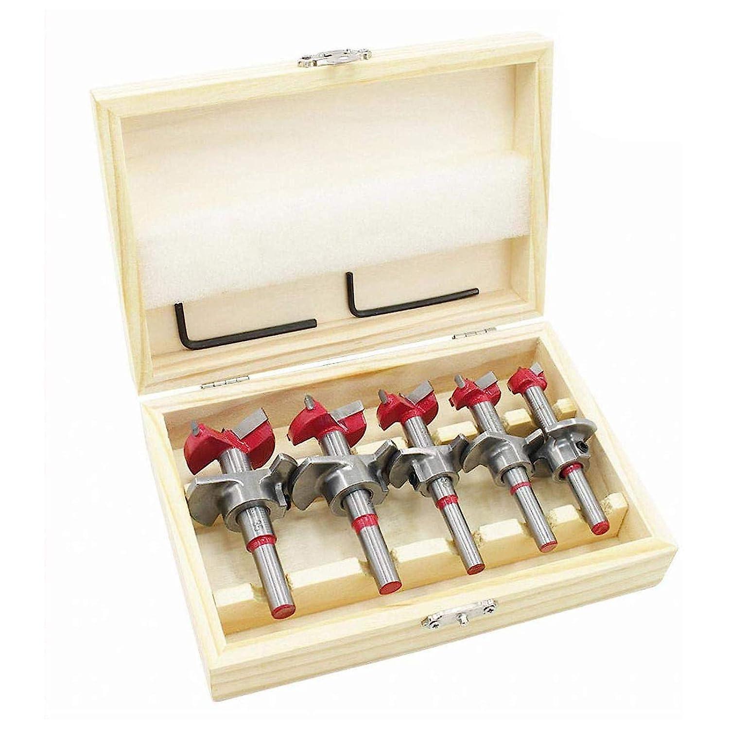 Wood Drill Bits, Box of 5 (Ø15-35mm) Wood Countersink Shaping Adjustable Positioning Drill Bit Set, 