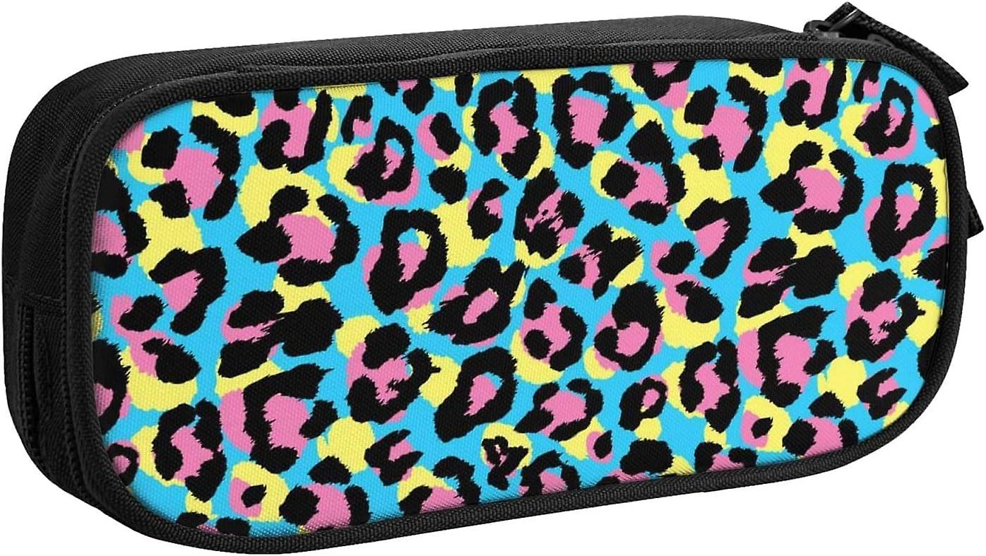 وردي أزرق طباعة ليوبارد طبقة مزدوجة مقلمة حقيبة تخزين سحاب كبيرة السعة للأولاد والبنات8994