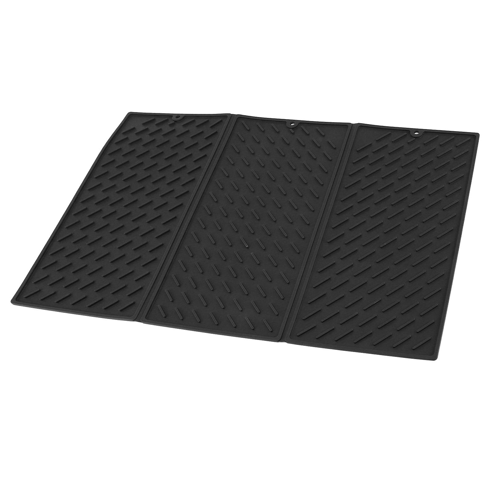 3 Fold Silicone Drying Mat 61x40cm Waterproof Black Kitchen