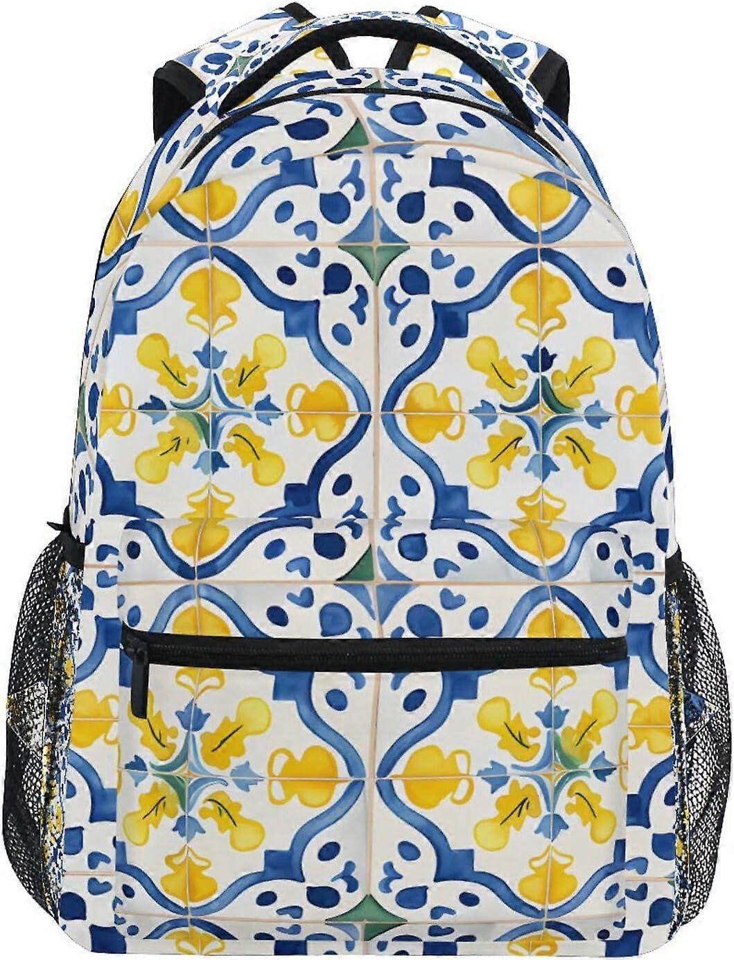 女の子のための青い曼荼羅レモンペイズリーアステカバックパック男の子の学校のバックパックキッズスクールバッグ軽量の学生小学校3日4日5年生ショルダーB