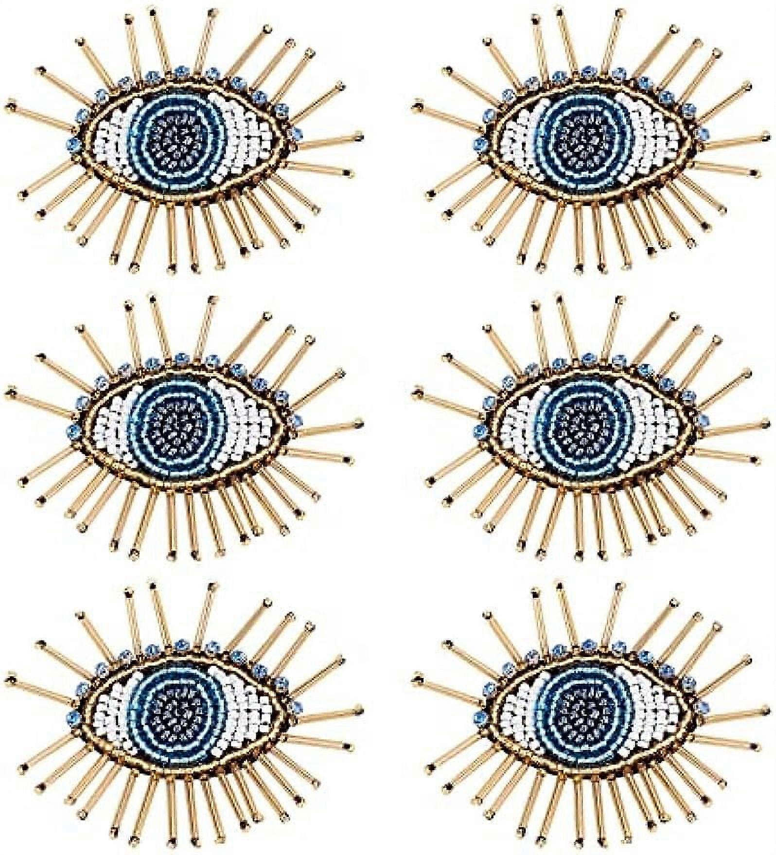 6 Pcs Eye Beaded Patches for Clothes Blue Evil Eye Sequined Patch Sew on Rhinestone Beaded Applique